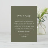 Carte de bienvenue de mariage vert olive foncé. Ca (Debout devant)