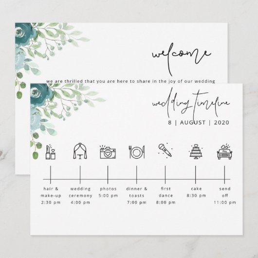 Carte de bienvenue du Mariage Floral Dusty (Devant / Derrière)