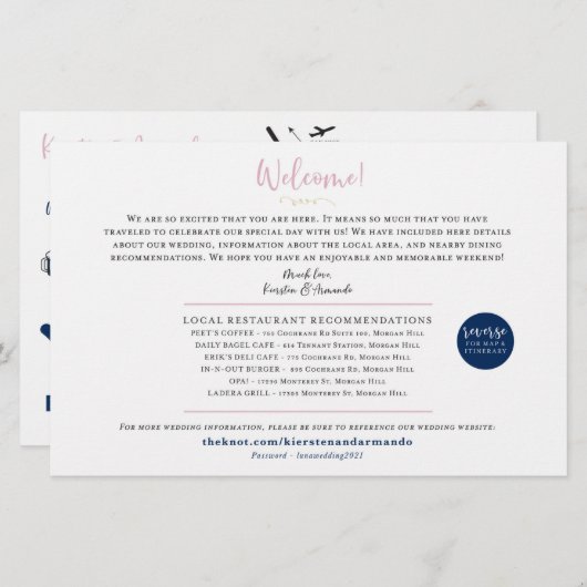 Carte de bienvenue du week-end mariage - pour Kier (Devant / Derrière)