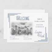Carte de bienvenue Mariage Boston Skyline pour les (Devant / Derrière)