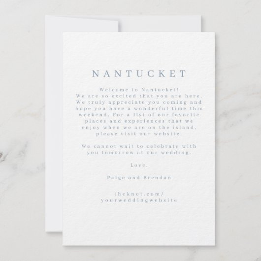 Carte de bienvenue pour mariage à Nantucket (Devant)