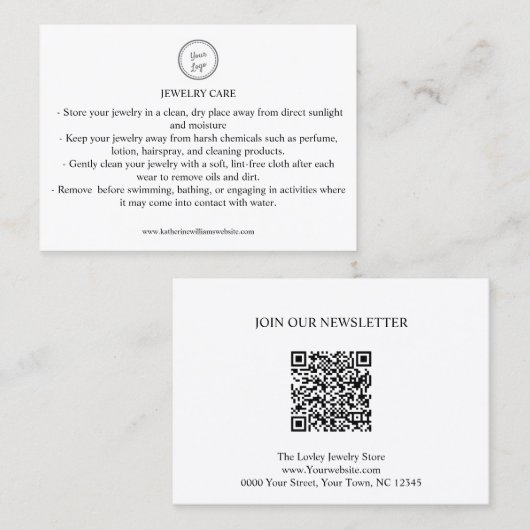 Carte de bijoux Ajouter votre logo Code QR (Devant / Derrière)