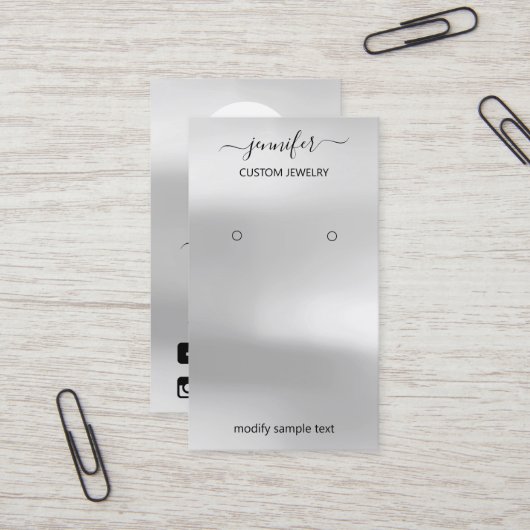 Carte de bijoux Logo Médias sociaux Gris argenté (Devant/Arrière en situation)