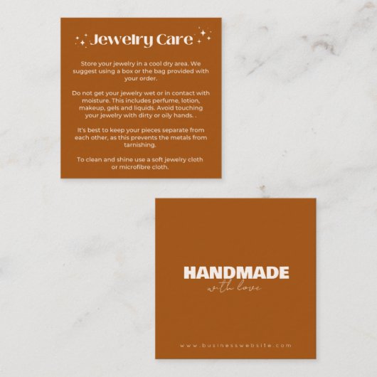 Carte de bijoux, notice de commande, notice de soi (Devant / Derrière)