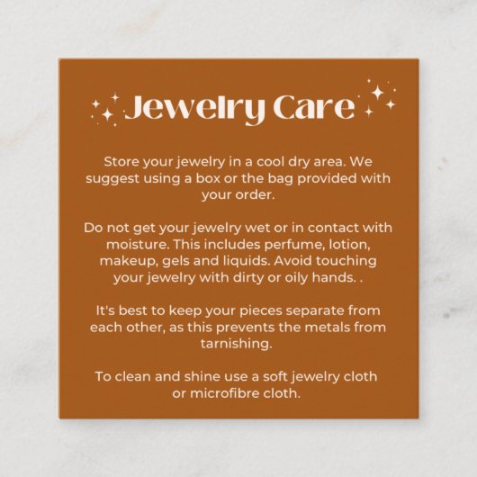 Carte de bijoux, notice de commande, notice de soi (Devant)