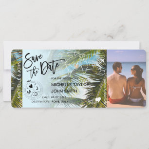 Carte de Billet d'Avion Palm Save the Date avec Ph