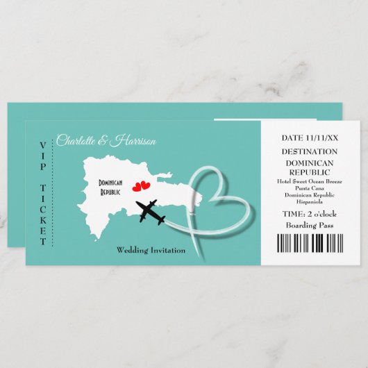 Carte de billet Destination Mariage République Dom (Devant / Derrière)
