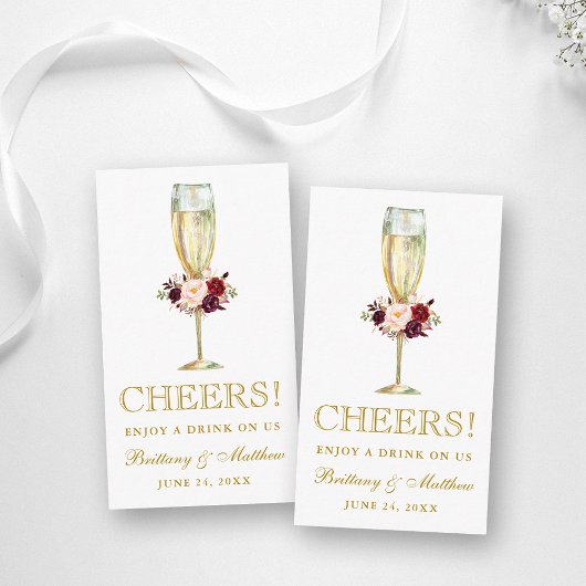 Carte de billet Watercolor Floral Mariage Drink