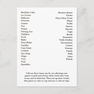 Carte de Bingo Anniversaire Fête Appel Out Mots