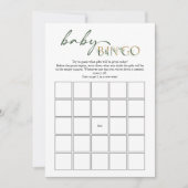 Carte de Bingo Baby shower bébé verte et or (Devant)