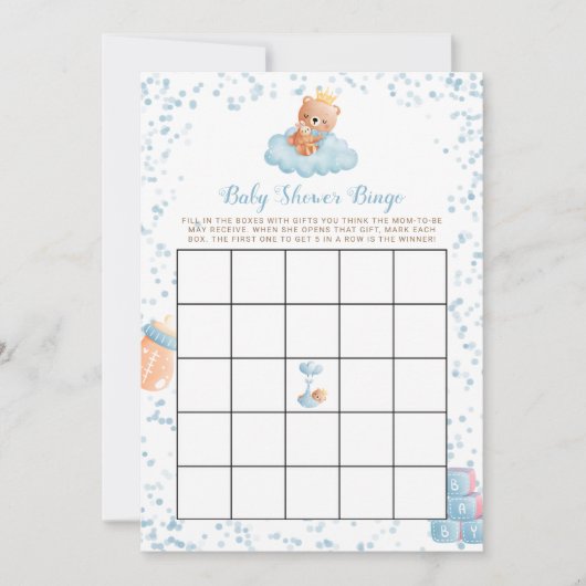 Carte de Bingo Baby shower Bleu Garçon (Devant)