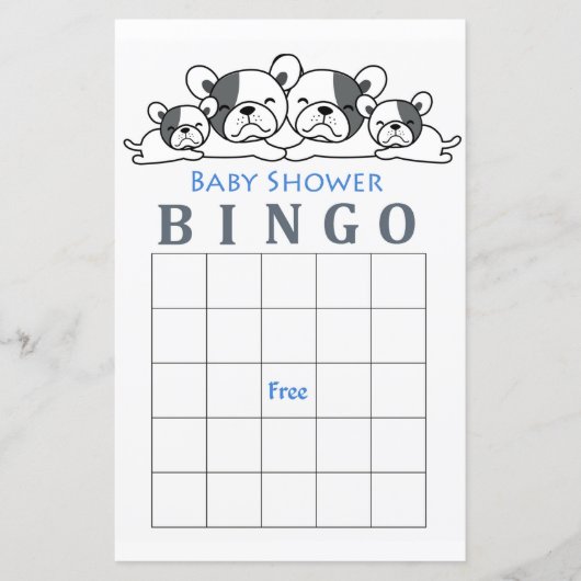 Carte de bingo baby shower Bulldog (Devant)