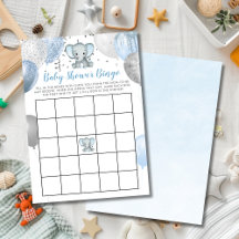 Carte de bingo Baby shower d'aquarelle petit éléph