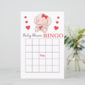 Carte de bingo baby shower d'éléphant rose (Debout devant)