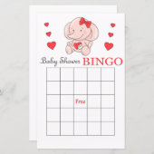 Carte de bingo baby shower d'éléphant rose (Devant / Derrière)