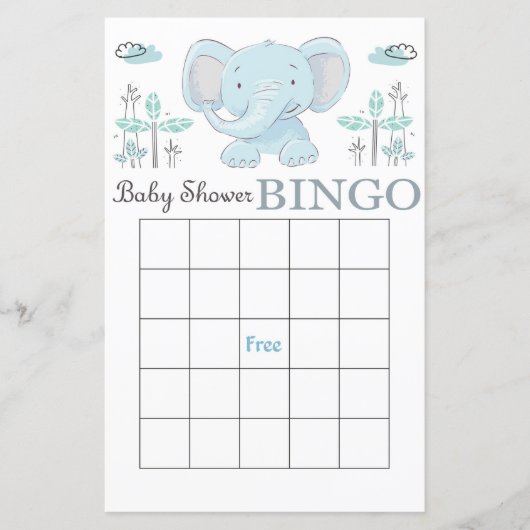 Carte de bingo baby shower éléphant bleu (Devant)