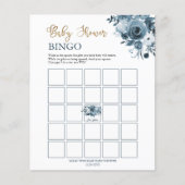Carte de bingo Baby shower Floral Blue Gold (Devant)