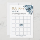 Carte de bingo Baby shower Floral Blue Gold (Devant)