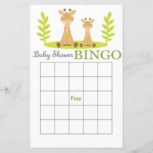 Carte de bingo baby shower Giraffe (Devant)
