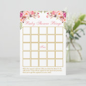 Carte de bingo Baby shower or rose Floral (Debout devant)