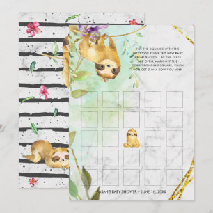 Carte de Bingo Baby Shower   Paresseux Tropical