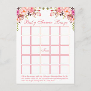 Carte de bingo Baby shower rose Aquarelle