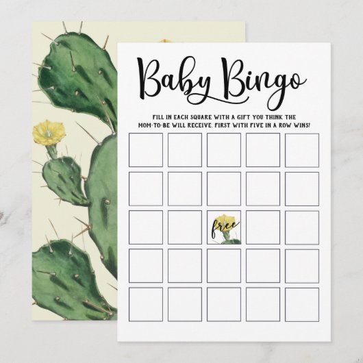 Carte de Bingo Baby shower Succulente (Devant / Derrière)