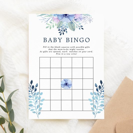 Carte de Bingo Bébé Fleurie Hiver Rustique Navy