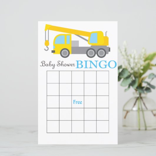 Carte de bingo de baby shower de grue de construct (Debout devant)