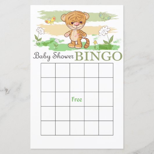 Carte de bingo de baby shower de tigre mignon (Devant)