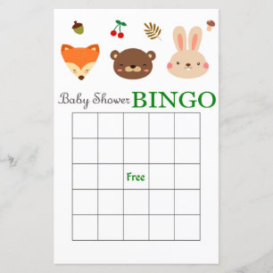 Carte de bingo de baby shower pour animaux de bois