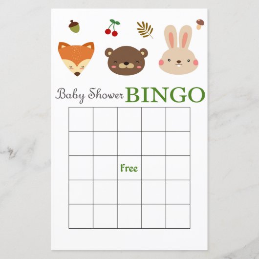 Carte de bingo de baby shower pour animaux de bois (Devant)