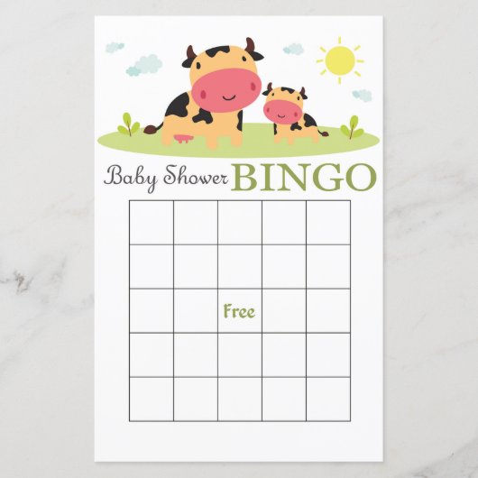 Carte de bingo de baby shower pour animaux de ferm (Devant)