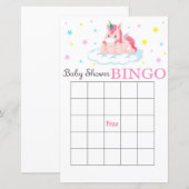 Carte de bingo de baby shower Unicorn mignonne (Devant / Derrière)
