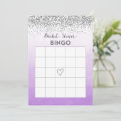 Carte de bingo de douche de mariée violet et argen (Debout devant)