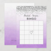 Carte de bingo de douche de mariée violet et argen (Devant / Derrière)