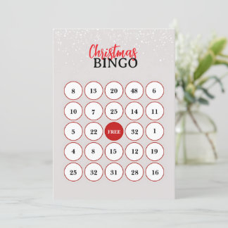 Carte de Bingo de Noël Minimaliste Beige & Rouge