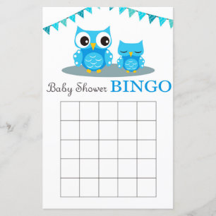 Carte de bingo du baby shower de la Chouette bleue