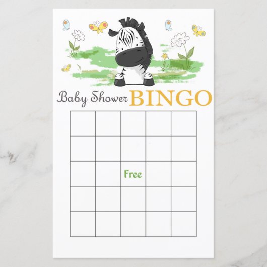 Carte de bingo du baby shower zèbre (Devant)