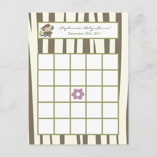 Carte de Bingo écrite Jacana Girl Zoo de la jungle (Devant)