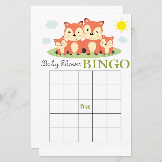 Carte de bingo Fox baby shower (Devant / Derrière)
