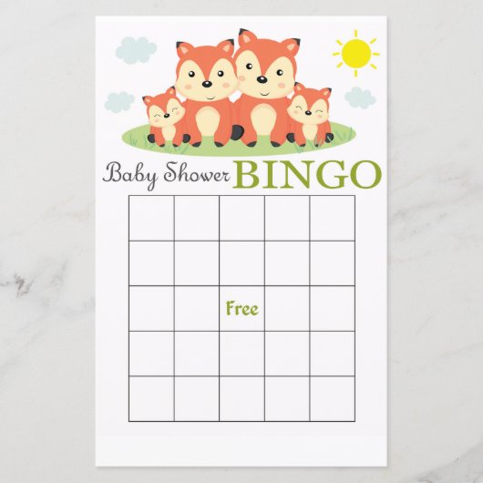 Carte de bingo Fox baby shower (Devant)