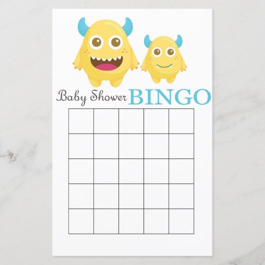 Carte de bingo Little Monster baby shower (Devant)