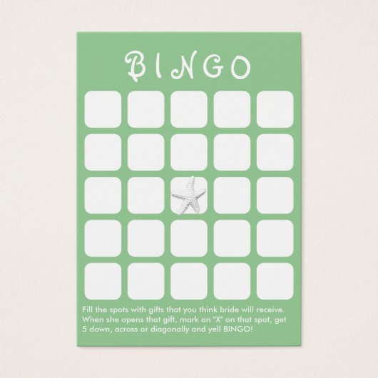 Carte de bingo Mint Green Star Fish 5x5 Fête des m (Devant)