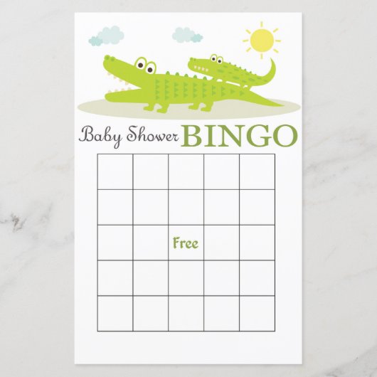 Carte de bingo pour baby shower alligator (Devant)