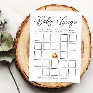 Carte de bingo pour baby shower avec un écureuil m