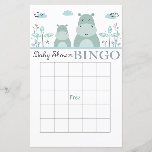 carte de bingo pour baby shower Blue Hippo (Devant)