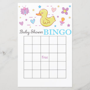carte de bingo pour baby shower canard en caoutcho