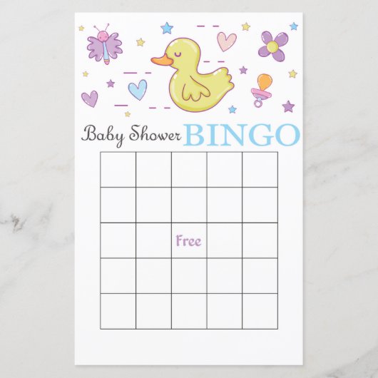 carte de bingo pour baby shower canard en caoutcho (Devant)
