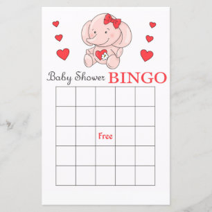Carte de bingo pour baby shower éléphant rose